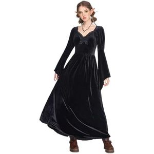 jurken voor dames Elegante fluwelen jurk met hartvormige hals en uitlopende mouwen (Color : Noir, Size : Small)