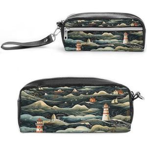 MNVTSKOP Een Zwarte Vuurtoren Make-uptas Kleine Cosmetische Reistas Draagbare Briefpapier Organizer voor Vrouwen Leraar