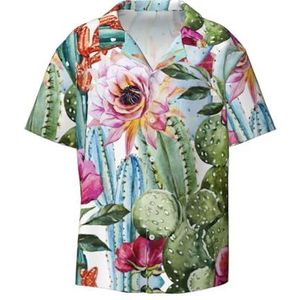 EdWal Cactus Succulent Rose Print Heren Korte Mouw Button Down Shirts Casual Losse Fit Zomer Strand Shirts Heren Jurk Shirts, Zwart, XXL
