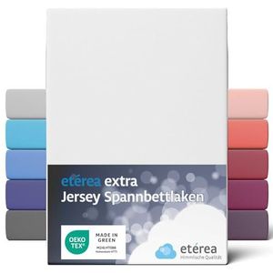 etérea Extra Jersey Hoeslaken 140x200cm - 160x220 Oekotex Made in Green - 100% gekamd katoen, jersey hoeslaken tot 35 cm hoog - laken 140x200-160x220 cm Wit