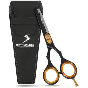 Professionele kappersschaar, haarknipschaar, haaruitdunningsschaar met verstelbare schroef, scherpe kapper, haarschaar (zwart dunner 5,5 inch)