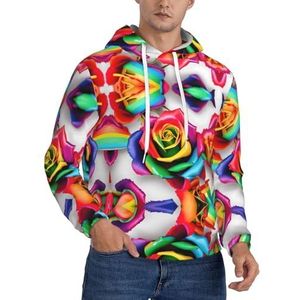 Ouyniei Regenboog roos bloem mannen capuchon hoodie trui sweatshirt warme jassen lange mouwen pullover capuchon, Zwart, XS