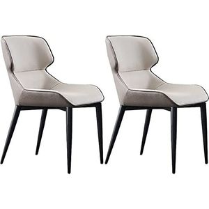 GEIRONV Moderne set van 2 woonkamerstoelen, PU-leer gewatteerde zachte zitting met hoge rugleuning en zwarte stoelpoten for eet- en woonkamerstoelen Eetstoelen ( Color : Light Gray , Size : 82*50*44cm