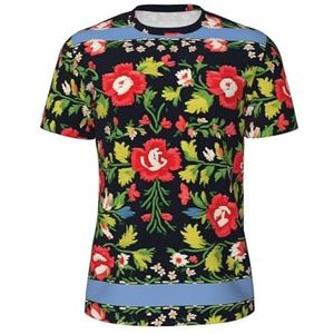 Oekraïense borduurstijl Rose Print Heren Sport T-shirt, Ademend Cool Dry Mesh Base Layer Tops Korte Mouw Running Top Gym Shirt, Zwart, S