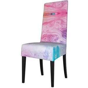 FRESQA Kleurrijke marmeren pastel rood blauw paarse print elastische eetkamerstoel cover met verwijderbare bescherming, geschikt voor de meeste armloze stoelen