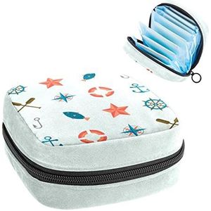 Maandverband Opbergtas,Draagbare maandverband Opbergzak,Marine Pattern Anchor Compass, Meerkleurig, 4.7x6.6x6.6 in/12x17x17 cm
