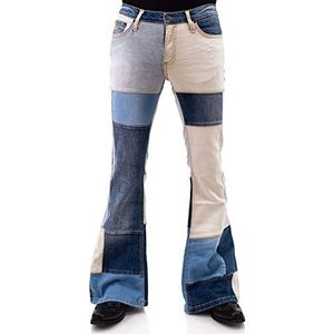 Comycom Heren Jeans Patch Broek Star Birdy - Jeans-Bootcut voor Mannen, Vintage Patchjeans, used Look Flared Jeans, lichtblauw, 29W / 32L