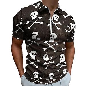 Halloween doodshoofd poloshirt voor heren, casual T-shirts met rits en kraag, golftops, slim fit