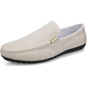 Herenloafers Ronde neus Doek Loafer Schoenen Antislip Lichtgewicht Antislip Klassieke Prom Slip-on (Color : Beige, Size : 42 EU)