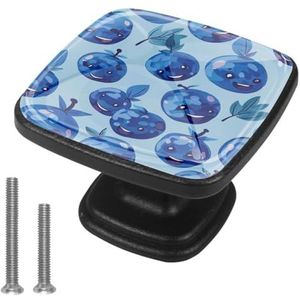 KengjuTesu 4 stuks glazen kasten hardware vierkante meubelknoppen Happy Blueberry, lade dressoir kast kast trekt handgrepen met schroef voor thuis keuken