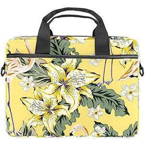 Laptop Tas 14.5 Inch, Vintage Roze Flamingo Lily Palm Bladeren Zakelijke Aktetas voor Mannen Vrouwen Schouder Messenger Bag Case Sleeve Handvat Case voor Computer/Notebook