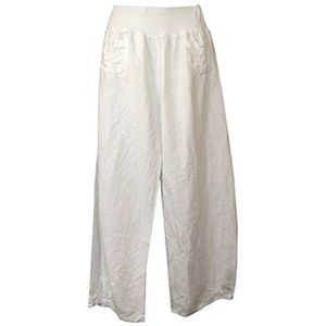 Linnen damesbroek met elastische tailleband, 2 opgestikte zakken aan de voorkant, maat S - 5XL. Made in Italy, Kleur: wit, 4XL