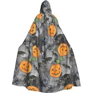 WURTON Halloween mantel met capuchon voor volwassenen, Halloween grijze vleermuis spin pompoen print, cosplay kostuum, volledige lengte 190 cm