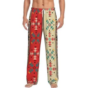 Navaho Style Print Herenbroek, pyjamabroek, zachte slaapbroek met zakken, lichtgewicht loungewear pyjama voor comfortabele slaap en lounge, Wit, S