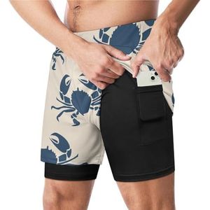 Retro Marine Met Krabben Grappige Zwembroek Met Compressie Liner & Pocket Voor Mannen Board Zwemmen Sport Shorts