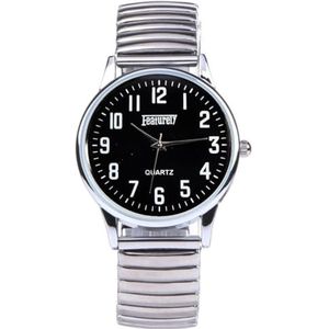 Fako® - Horloge - Rekband - Featurely - Ø 40mm - Zilverkleurig - Zwart