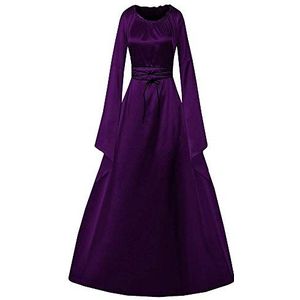 Vrouwen Heks Renaissance Victoriaanse Jurk, Prom Kostuum Cosplay Vintage Lange Mouw Middeleeuwse Prinses Jurk, Paars, L