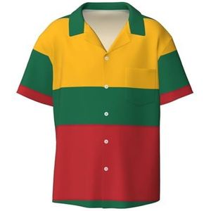 OdDdot Vlag van Litouwen Print Heren Overhemden Atletische Slim Fit Korte Mouw Casual Business Button Down Shirt, Zwart, XXL