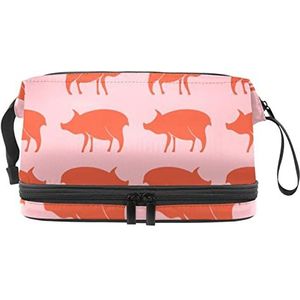 Grote capaciteit reizen cosmetische tas,Boerderij varkens patroon roze achtergrond,Make-up tas,Waterdichte make-up tas organisator, Meerkleurig, 27x15x14 cm/10.6x5.9x5.5 in