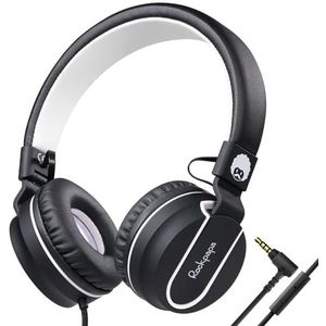 Rockpapa Hoofdtelefoon voor kinderen, 952 kinderhoofdtelefoon, bedrade hoofdtelefoon met microfoon, opvouwbaar, stereogeluid, 3,5 mm aansluiting on-ear hoofdtelefoon voor school/reizen, telefoon/Kindle/pc/MP3 (zwart)
