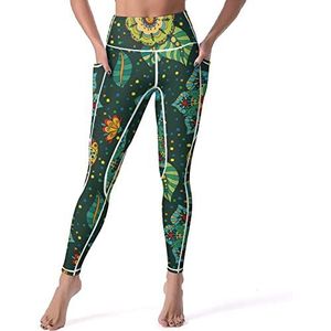 Kleurrijke Bloemen Decoraties Vrouwen Yoga Broek met Zakken Hoge Taille Legging Panty voor Workout Gym