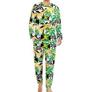 Palmbomen in Jamaica Kleuren Comfortabele Heren Pyjama Set Ronde Hals Lange Mouw Loungewear met Zakken 5XL