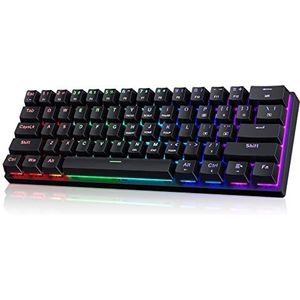 CACKBIRD Draagbaar 60% mechanisch gamingtoetsenbord, bedraad toetsenbord met blauwe schakelaars, LED-aanpassing achtergrondverlichting, 61 toetsen ultracompact mini-kantoortoetsenbord voor