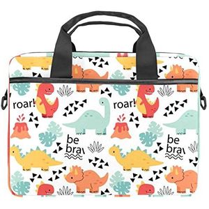 Dinosaurus Patroon Laptop Schouder Messenger Bag Crossbody Aktetas Messenger Sleeve voor 13 13.3 14.5 Inch Laptop Tablet Beschermen Tote Bag Case, Meerkleurig, 11x14.5x1.2in /28x36.8x3 cm