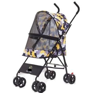 Dierenkar Lichtgewicht huisdierwagen Hond Kat uit trolley Snel opvouwbare vierwielige draagbare huisdierwagen Hond (Color : Camouflage yellow)