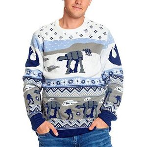 Elbenwald Gebreide trui met Star Wars Battle of Hoth Noors patroon in winterdesign met AT-AT en AT-ST in grijs, blauw, wit - XXL