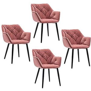 GEIRONV Moderne fluwelen eetkamer set van 4, 45 × 44 × 80cm woonkamer slaapkamer fauteuil met metalen poten lounge zijkant Eetstoelen (Color : Pink, Size : Black feet)