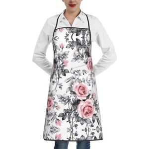 ZhaoYuGoods Leuke polkadot-schorten met zakken voor vrouwen, stijlvolle kookschorten voor keuken, tuinieren, salon, ideale print schort, Witte Aquarel Bloemen Rose, Eén maat