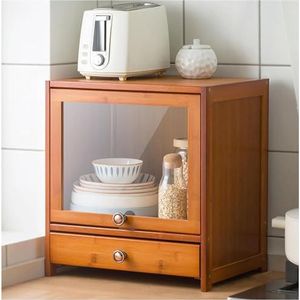 Bamboe Keuken Pantry Dressoir, Klein Vrijstaand Opbergkastje met Lades, voor Keuken Fles, Schotel, Kom, Console Eetkamer Kastje(52x45cm/20x17.7in)