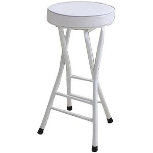 Inklapbare barkruk met voetsteun en ronde gewatteerde zitting, inklapbare stoel voor keukencafé, draagbare inklapbare kruk voor buitencamping en reizen (Color : White)