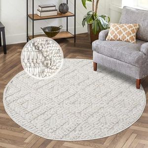 carpet city Laagpolig tapijt woonkamer beige - 200 cm rond - ruitlook, 3D-look - moderne tapijten boho voor slaapkamer, eetkamer