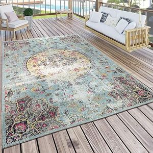 Paco Home Buiten Vloerkleed Modern Oosterse Print Terrasvloerkleed Weerbestendig Turquoise, Maat:200x280 cm