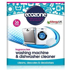 EcoZone Wasmachine & Vaatwasser Cleans, 2-in-1 Behandelingsset Reinigt, Ontkalkt en ontgeurt, Geurvrij, Kunststofvrij, Natuurlijke Veganistische Vriendelijke Plantaardige Reiniging (Verpakking van 36)