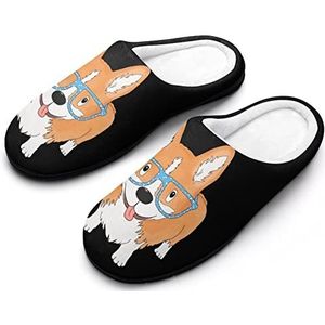 Leuke Corgi Hond Katoenen Slippers Voor Vrouwen Warme Anti-Slip Rubber Zool Huis Schoenen Voor Indoor Hotel 11-12 (42-43)