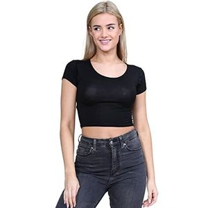 janisramone Womens dames nieuwe Plain Cap Sleeve Basisstijl Stretchy Vest Tee T-Shirt Mini Crop Top