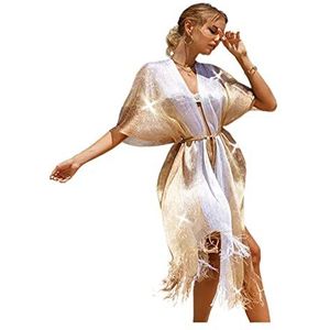 Bikini Cover-ups witgouden kimono bikini cover-ups sexy tunieken strandjurk dames kleding strandoutfits zwempakken vrouw cover-up effen kleur (kleur: X22OW0002-200, maat: één maat)