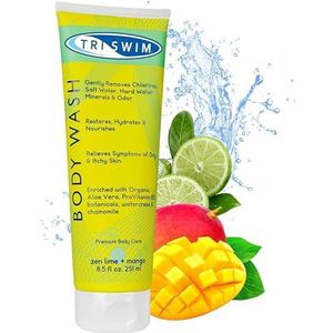 TRISWIM Douchegel Chlorineverwijderende, Bodywash Na Het Zwemmen Verzorging, Hydraterende Anti-Chloor Vegan Douchegel Voor Zwemmers, Hydraterende Bodywash Vrouwen & Mannen, Limoen & Mango (251ml)