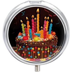 Pillendoos 3 compartimenten reispillenorganizer 3 keer per dag schattig mini-pillendoosje voor portemonnee en zak, draagbare metalen medicijndoos met spiegel, ronde dagelijkse medicijncontainer voor