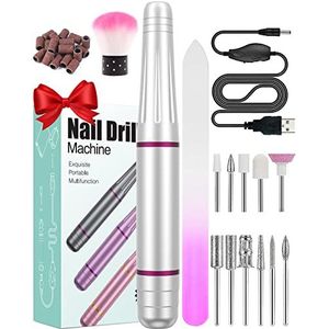 Elektrische nagelvijlen, professionele nagelboormachine, 20000 tpm verstelbare snelheid manicure pedicure set met 11 boren, lage trillingen, geluidsarme elektrische nagelboor voor gel/acrylnagels voor
