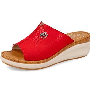 Fly Flot Montesegale, effen open pantoffels, lederen voetbed, tweekleurig, verhoogde hiel, damessandalen, magenta-rood, maat 37 EU, Magenta Rood, 37 EU