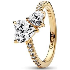 Pandora Damesring dubbel fonkelend hart goudkleurig 161198C01, Metaal, Zirkonia