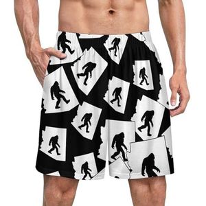 Arizona State Map Bigfoot grappige pyjama shorts voor mannen pyjamabroek heren nachtkleding met zakken zacht
