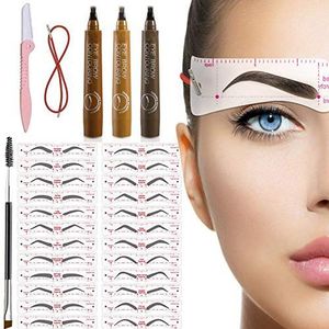 TEUVO 24 Stijlen Wenkbrauwsjabloon voor Beginners, Herbruikbare Wenkbrauw Shapers Template Stencils voor 3 Minuten Make-up, Wenkbrauwkit mit 1 Borstel, 1 Trimmer en 3 Pennen