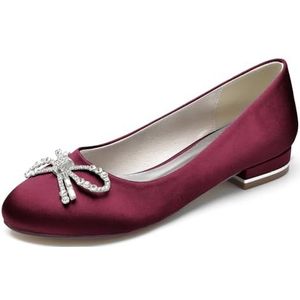 Dames Satijnen Bruiloft Flats voor Bruid Ronde Neus Slip On Formele Jurk Platte Schoenen Avond Bruids Feest Jurk Platte Schoenen,Burgundy,36 EU
