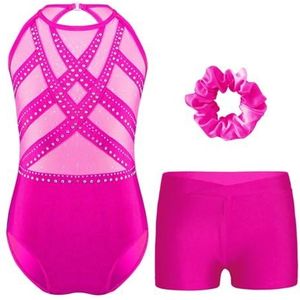 YGLEEULI Turnpakjes voor meisjes, meisjes, balletgymnastieksets, mouwloos turnpakje met shorts, set 2-delige set voor dans sport workout outfits (roze, 12 jaar)