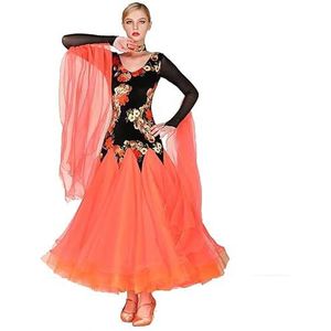 MLYYX Fluwelen tango walskostuum balshowjurken bedrukte moderne dansjurk nationale standaard flamenco danskleding ronde hals